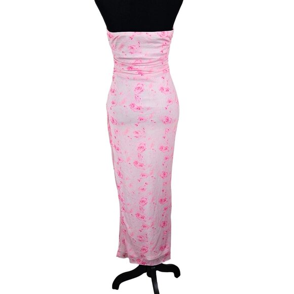 Womens Strapless Floral Milumia Maxi Dress Pink Roses Size S Elegant Wedding - Picture 2 of 11